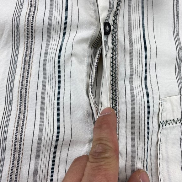 PrAna Shirt Men Extra Large XL Cream White Gray Striped Button Up Long Sleeve - Picture 6 of 12